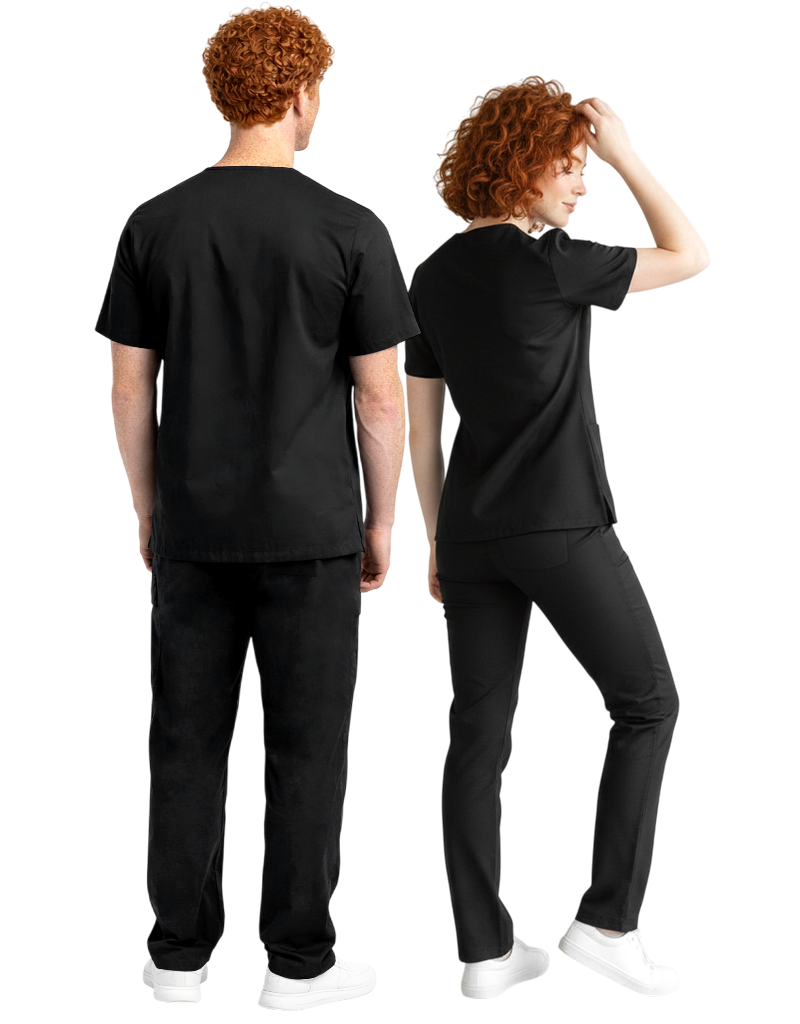 Asher Black Unisex Scrub Top
