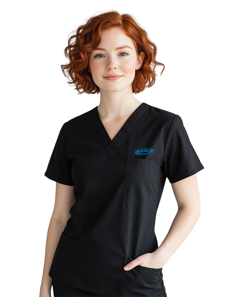 Asher Black Unisex Scrub Top