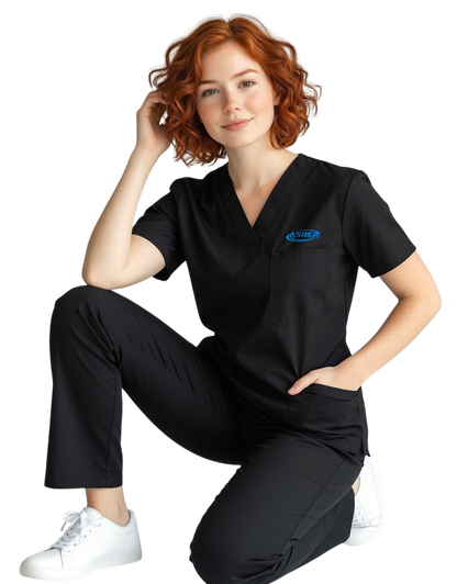Asher Black Unisex Scrub Top